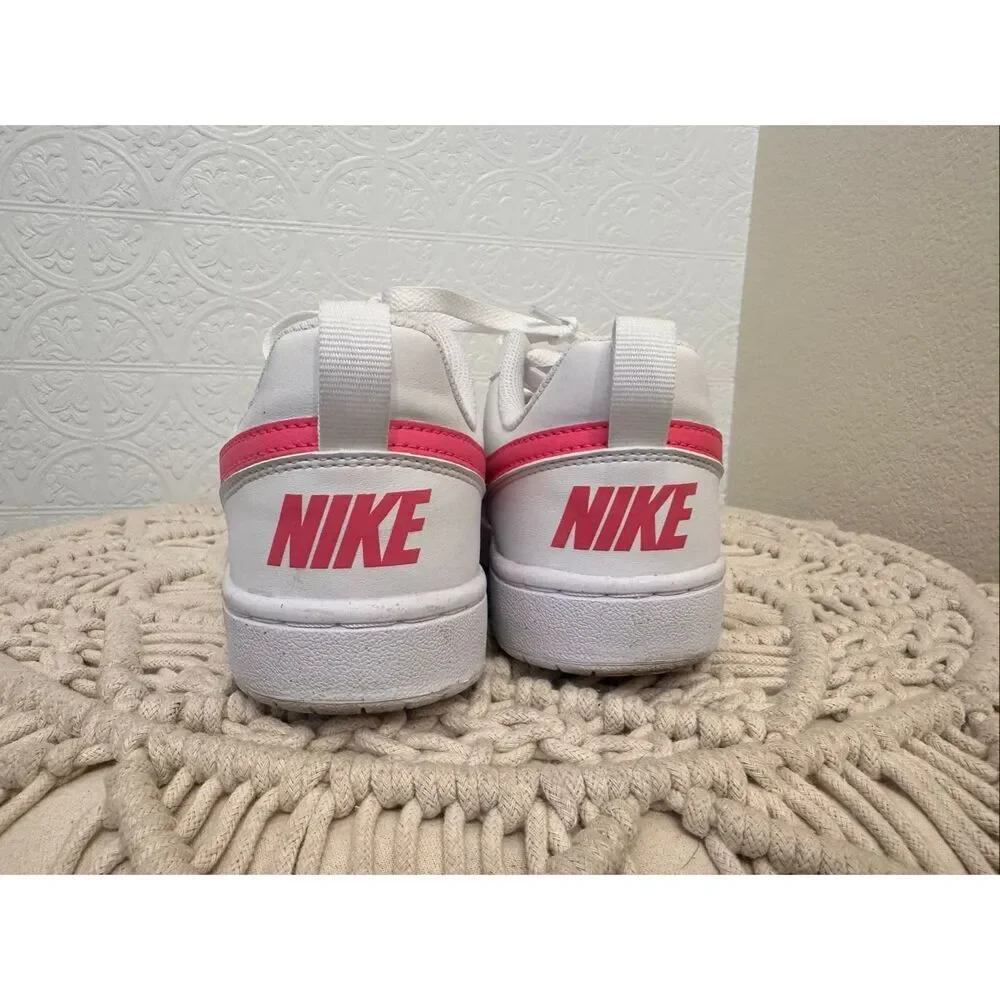 Nike Court Borough Big Girls White and Pink Sneakers Size 5.5 Youth or Womens 7